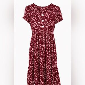 SHEIN Red and White Patterned Kids Dress